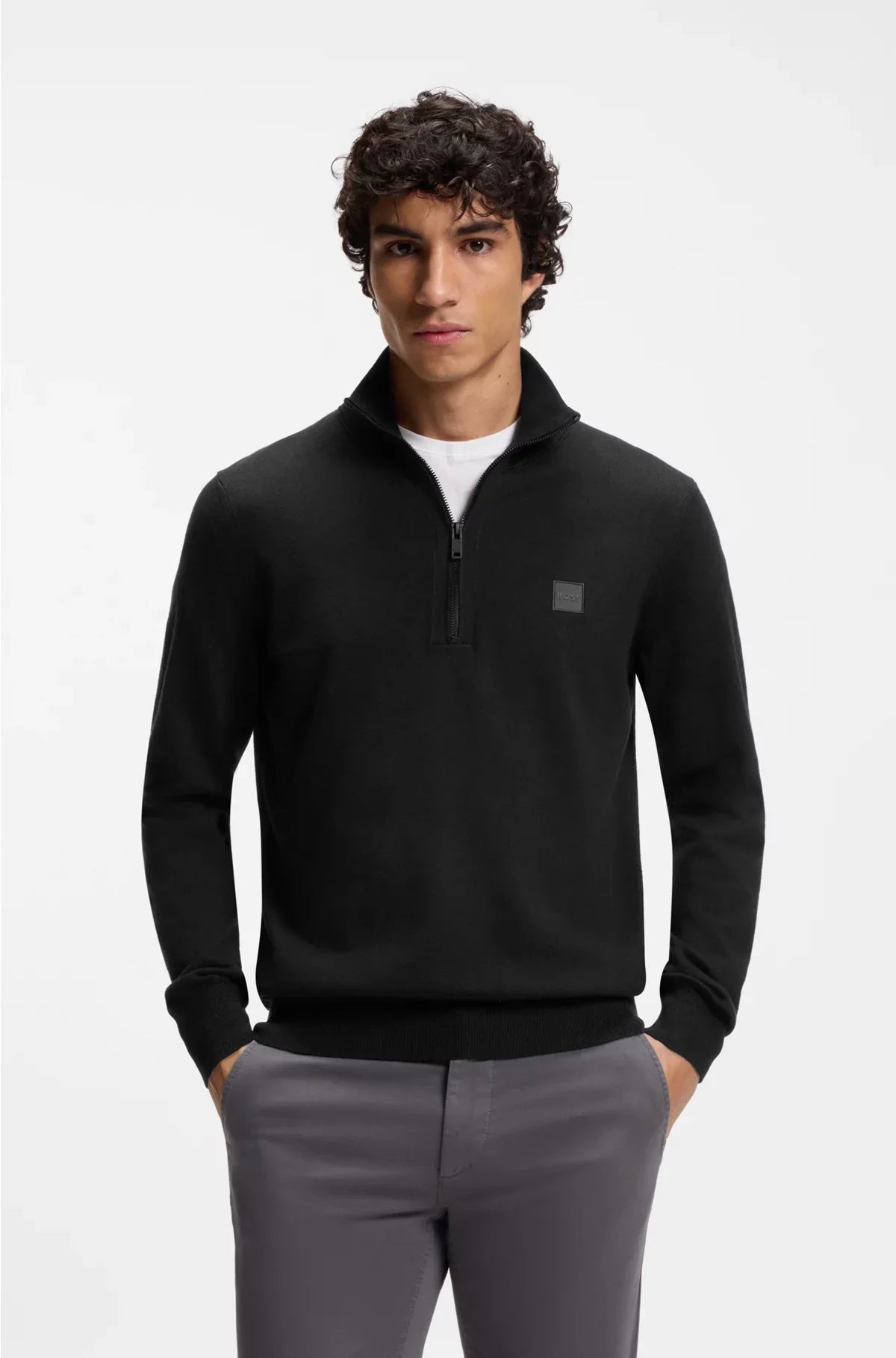 MAGLIONE CON ZIP E PATCH LOGO IN COTONE E CASHMERE