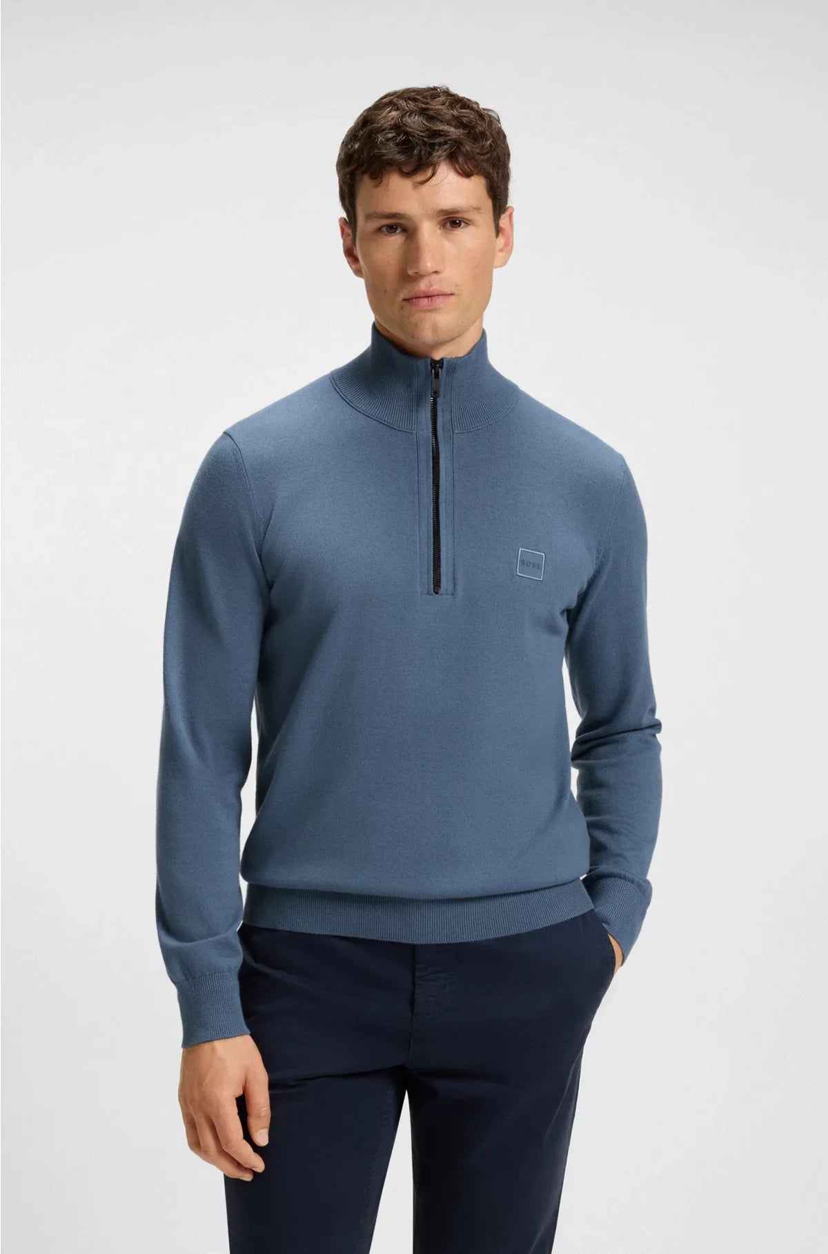MAGLIONE CON ZIP E PATCH LOGO IN COTONE E CASHMERE