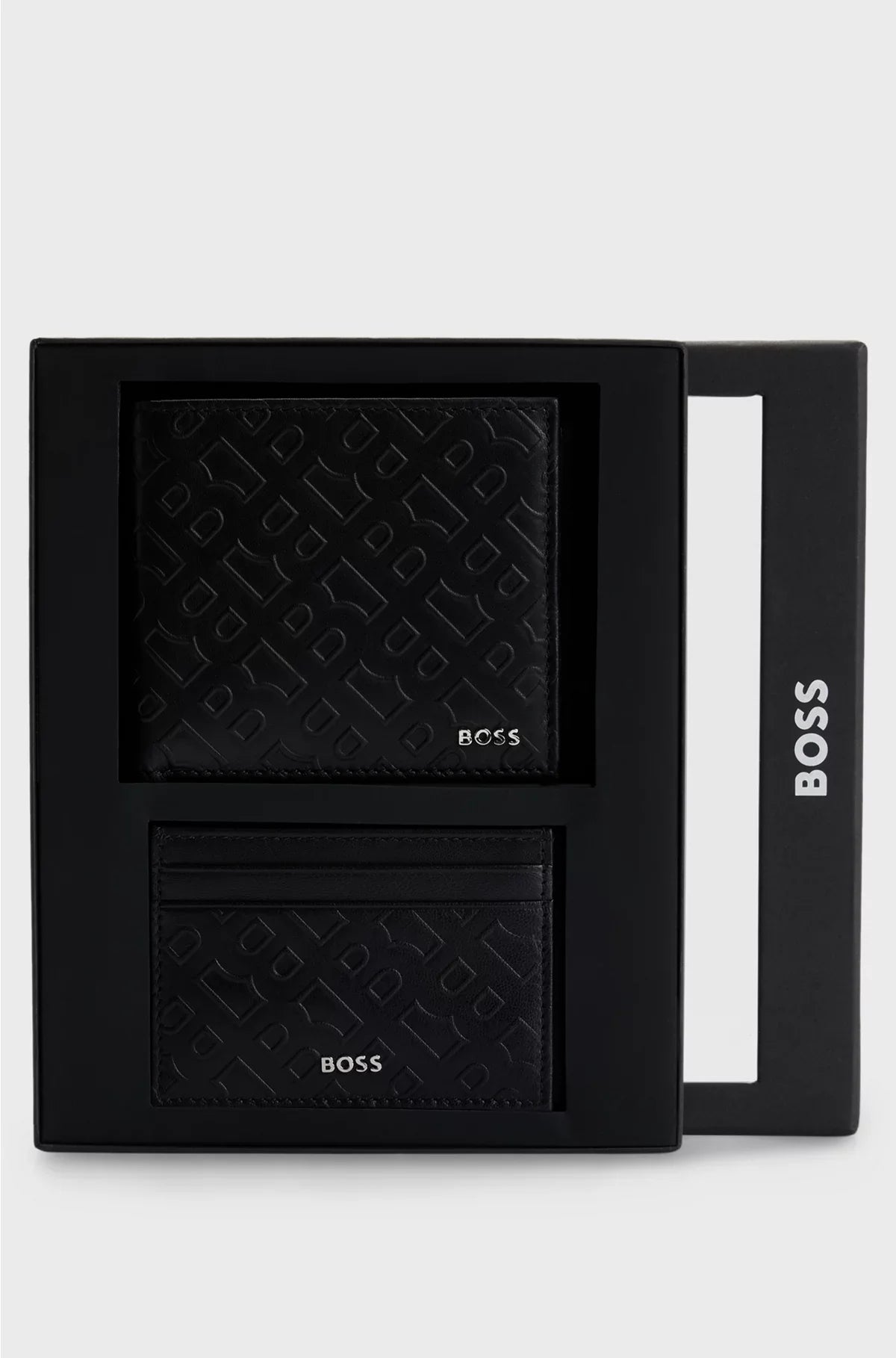 MONOGRAM-EMBOSSED LEATHER WALLET AND CARD HOLDER GIFT SET