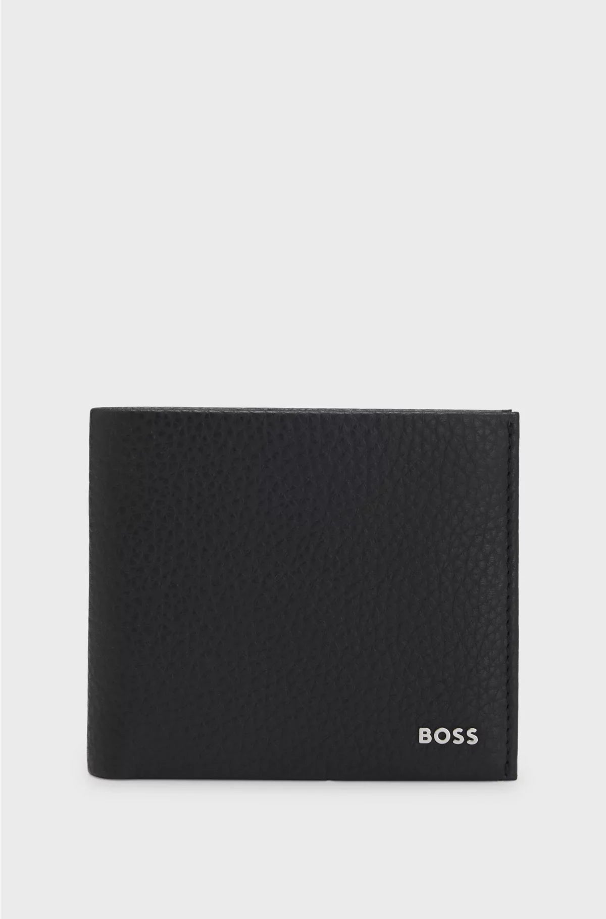 GRAINED-LEATHER BILLFOLD WALLET WITH METAL LOGO