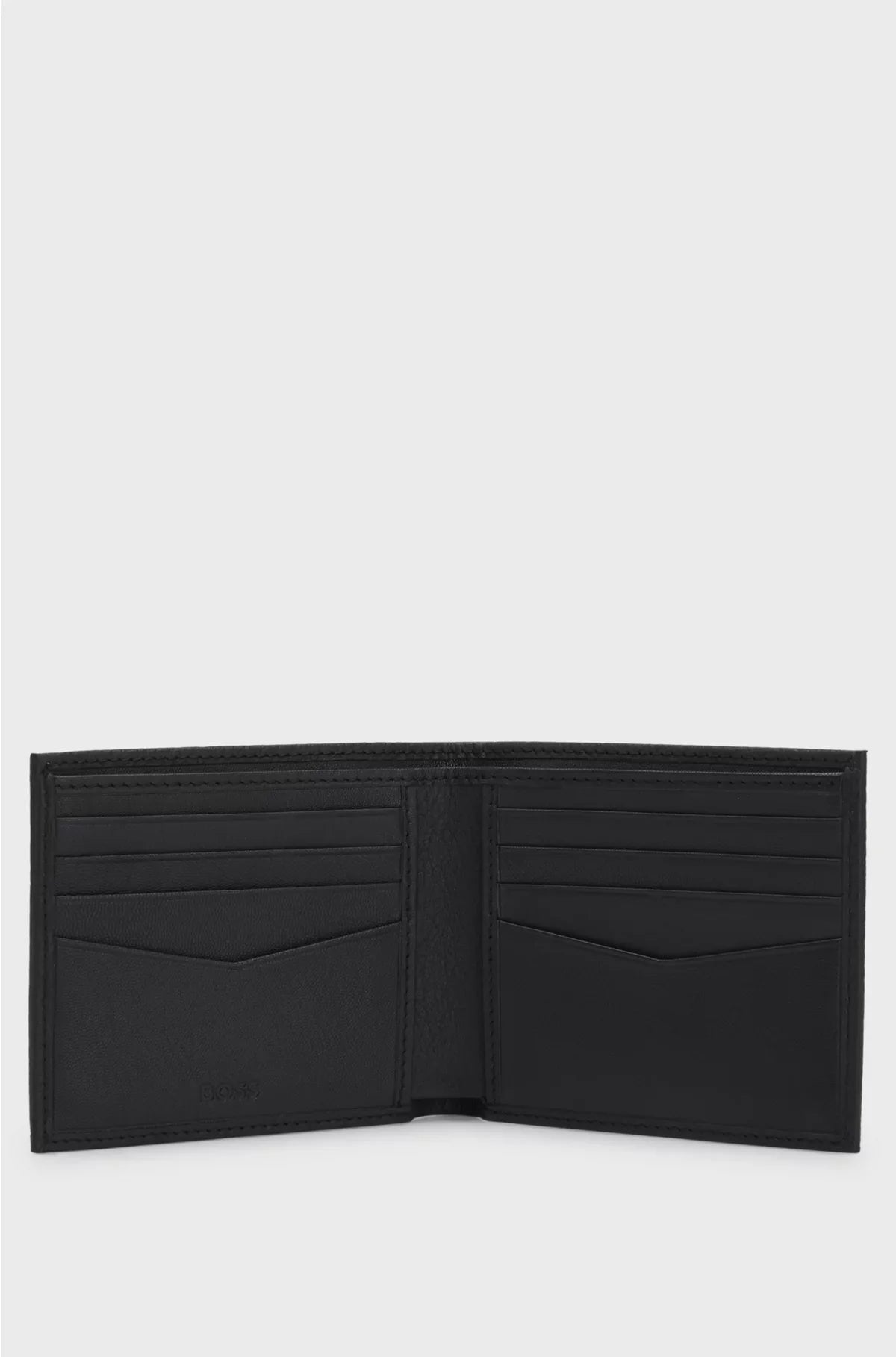 GRAINED-LEATHER BILLFOLD WALLET WITH METAL LOGO