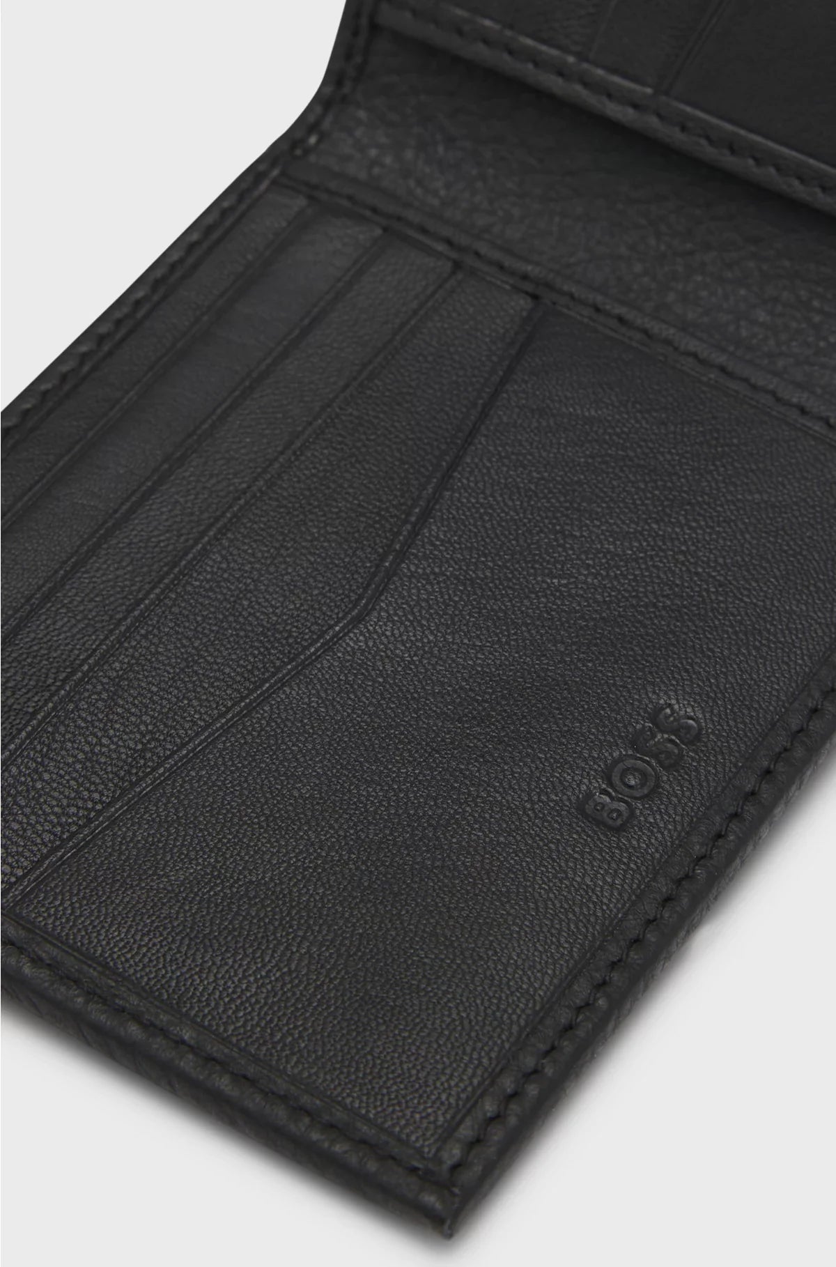 GRAINED-LEATHER BILLFOLD WALLET WITH METAL LOGO