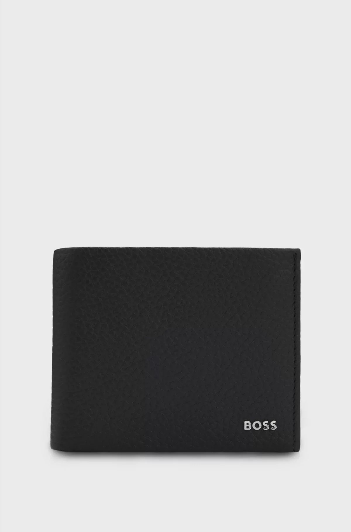 GRAINED-LEATHER TRIFOLD WALLET WITH LOGO LETTERING