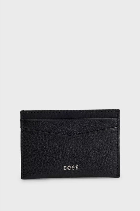 CARD HOLDER IN GRAINED LEATHER WITH METALLIC LOGO LETTERING