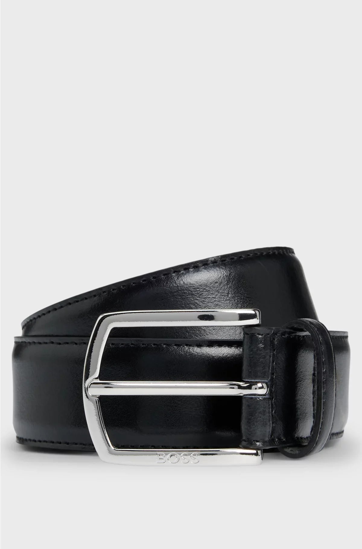 ITALIAN-LEATHER BELT WITH POLISHED LOGO BUCKLE