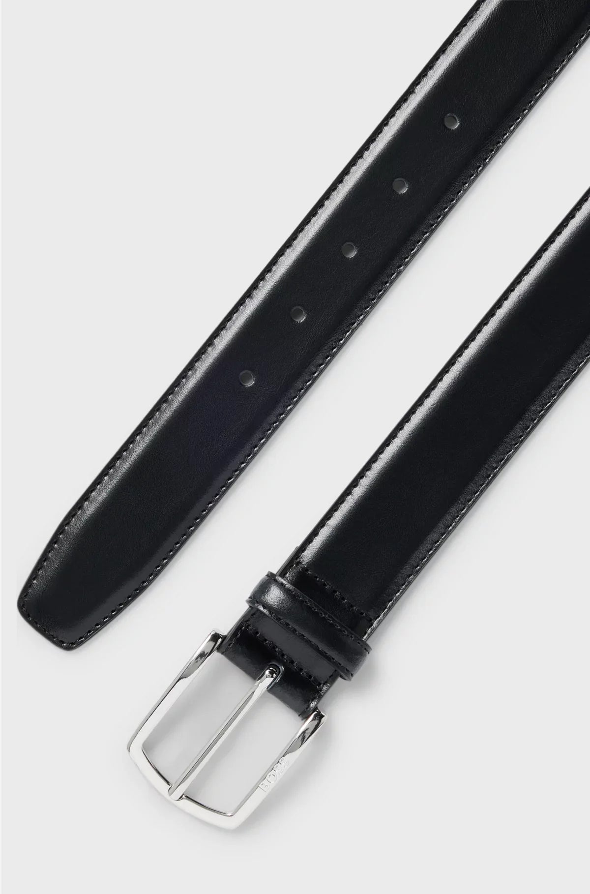 ITALIAN-LEATHER BELT WITH POLISHED LOGO BUCKLE