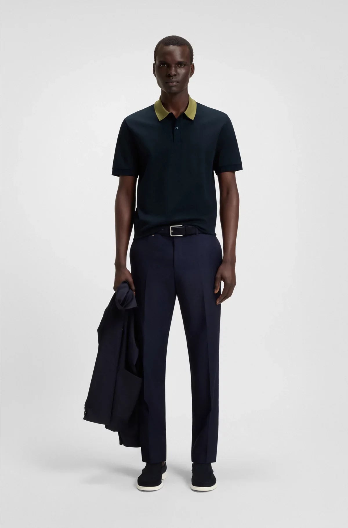 MERCERISED-COTTON SLIM-FIT POLO SHIRT WITH COLLAR STRIPE