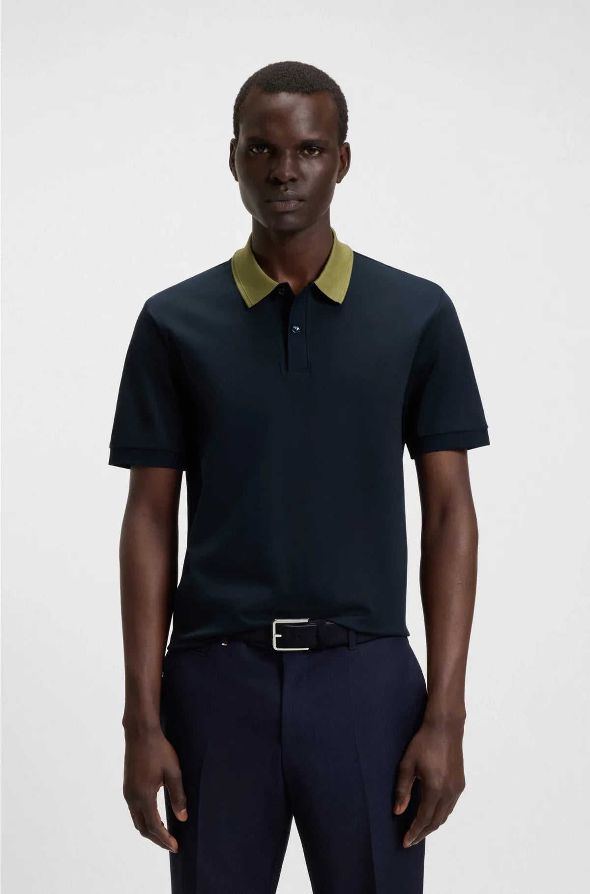 MERCERISED-COTTON SLIM-FIT POLO SHIRT WITH COLLAR STRIPE