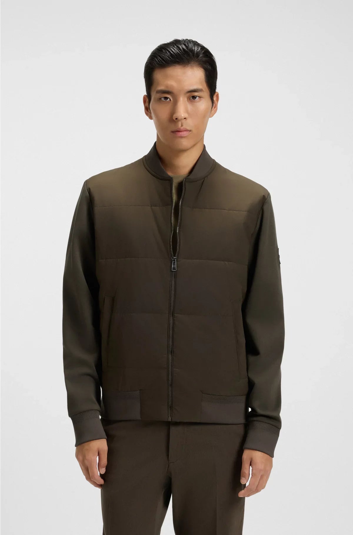COTTON-BLEND ZIP-UP SWEATSHIRT WITH PADDED FRONT