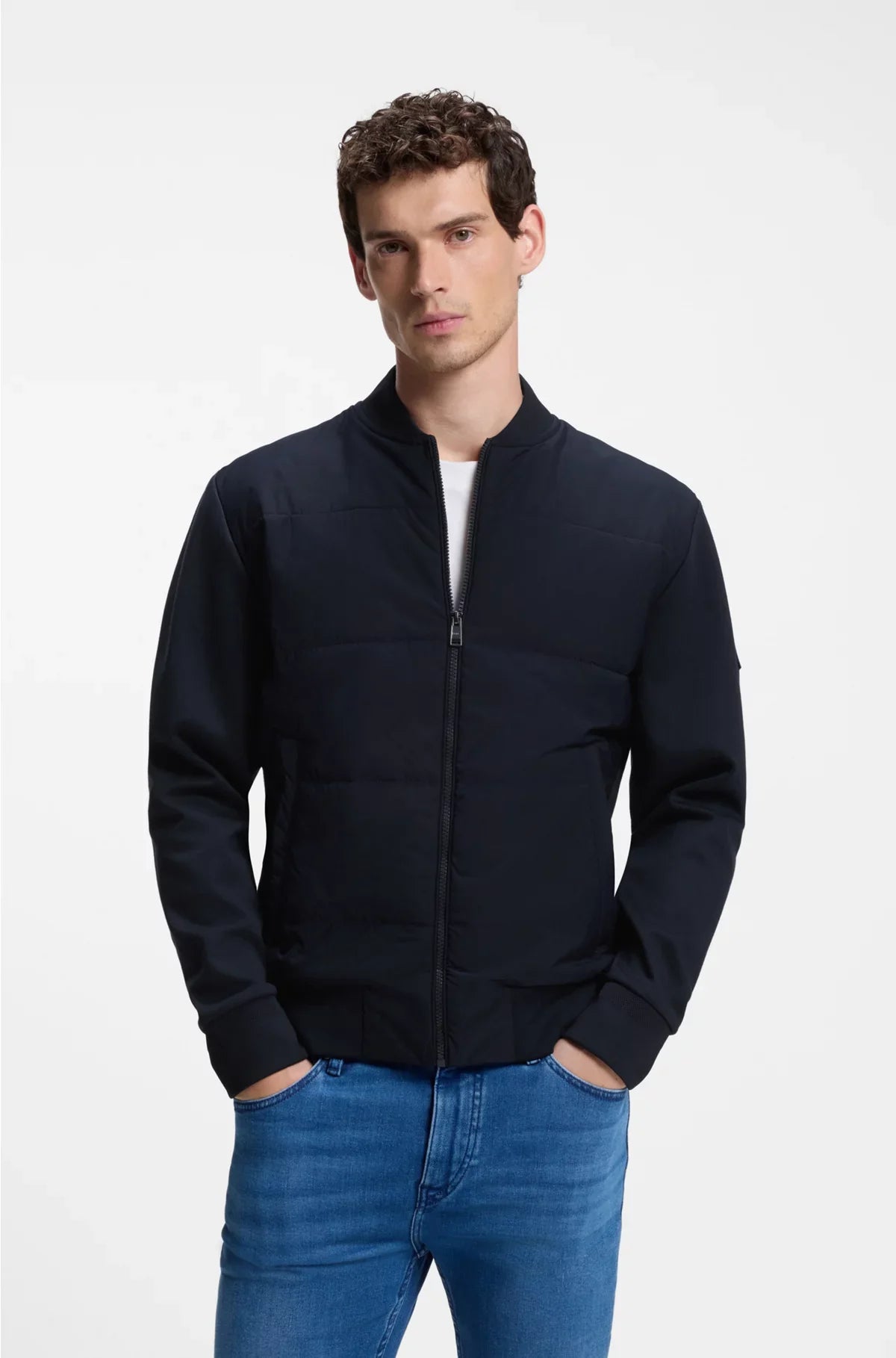 COTTON-BLEND ZIP-UP SWEATSHIRT WITH PADDED FRONT