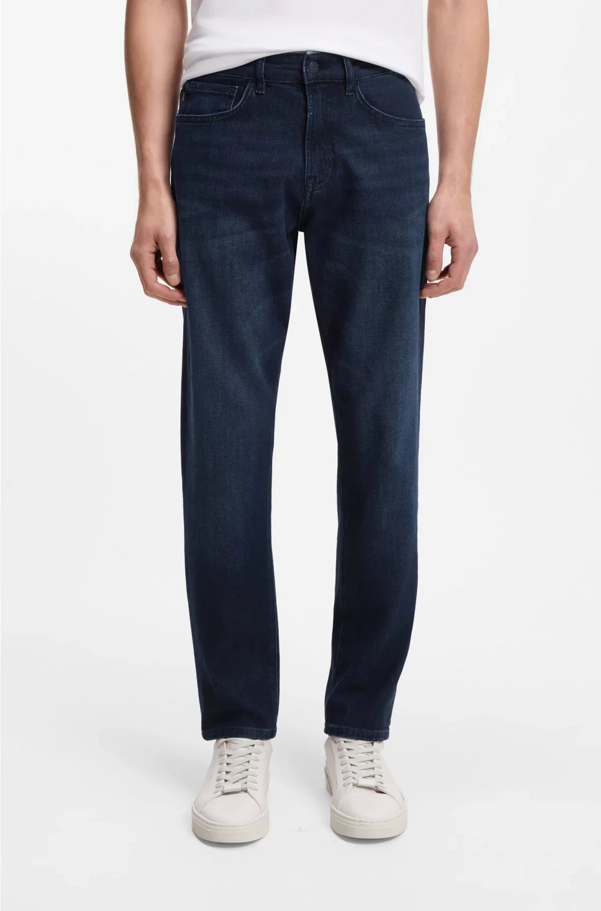 TAPERED-FIT JEANS IN BLUE COMFORT-STRETCH DENIM