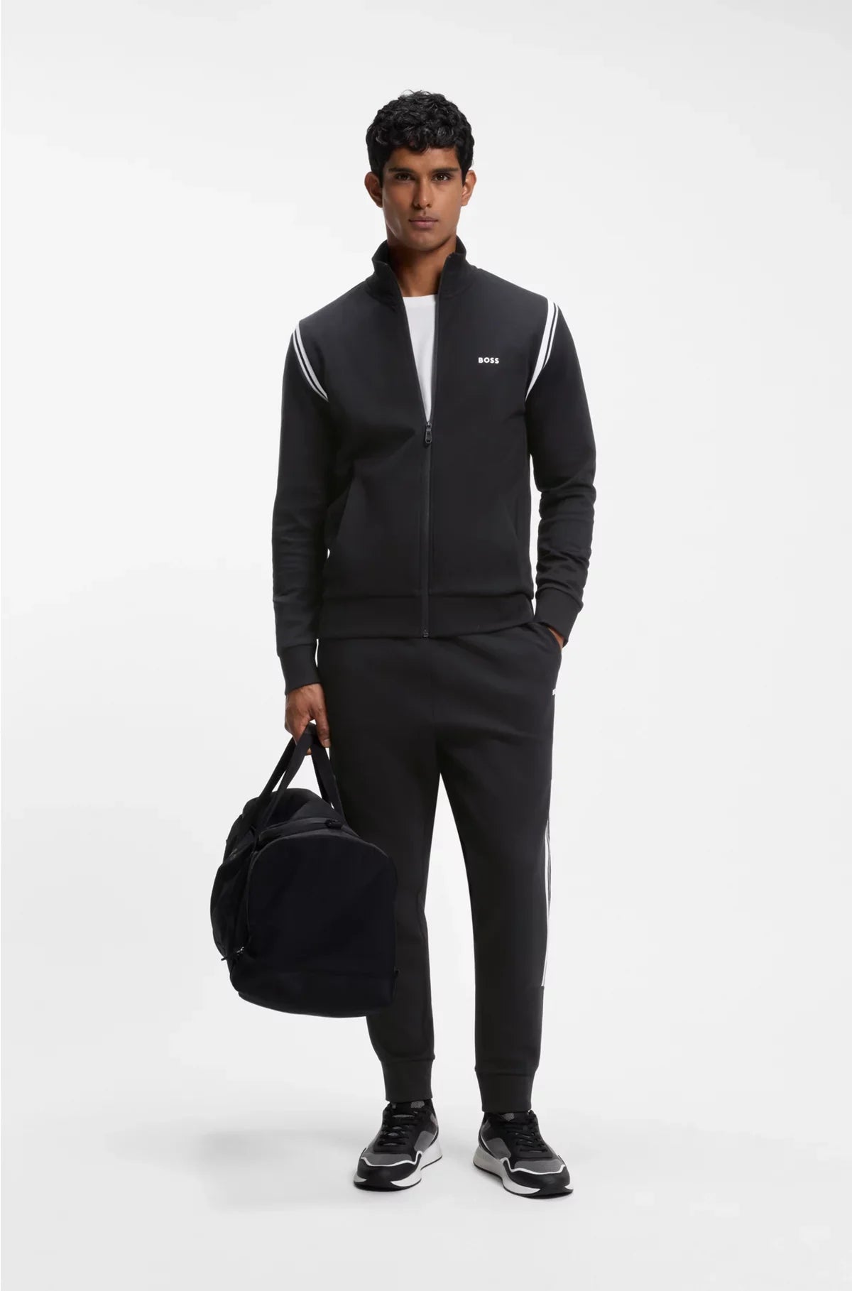 STRETCH-COTTON REGULAR-FIT TRACKSUIT SET WITH STRIPE INSERTS