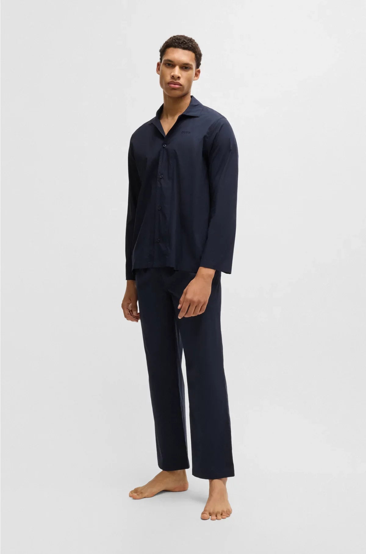 TWO-PIECE POPLIN PYJAMA SET WITH EMBROIDERED BRANDING