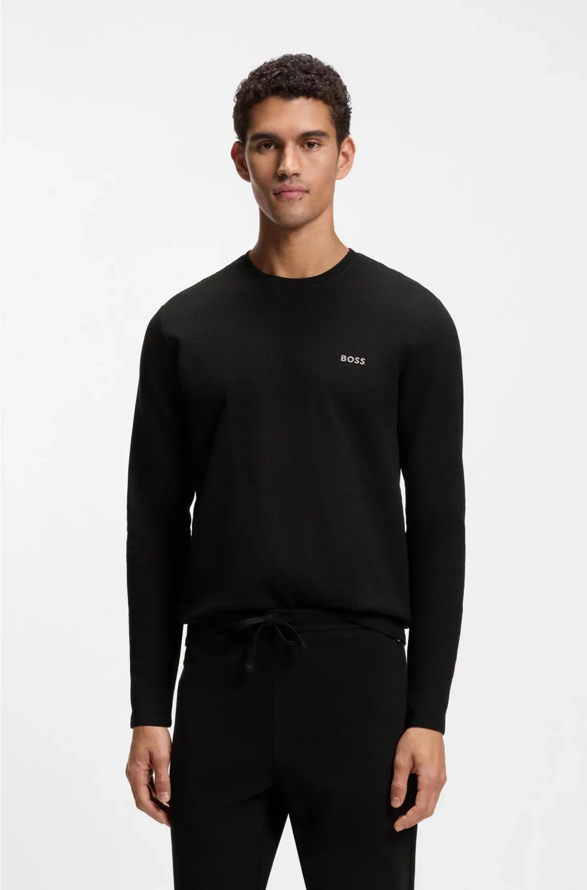 WAFFLE-STRUCTURED PYJAMA T-SHIRT IN A COTTON BLEND