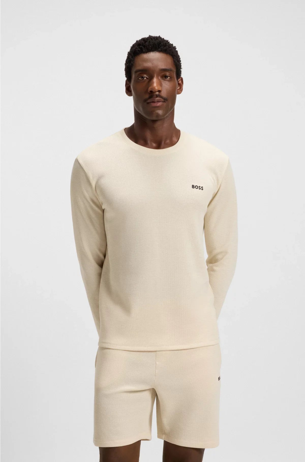 WAFFLE-STRUCTURED PYJAMA T-SHIRT IN A COTTON BLEND