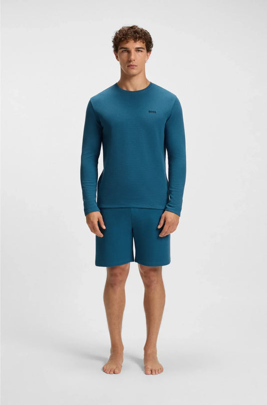 WAFFLE-STRUCTURED PYJAMA T-SHIRT IN A COTTON BLEND