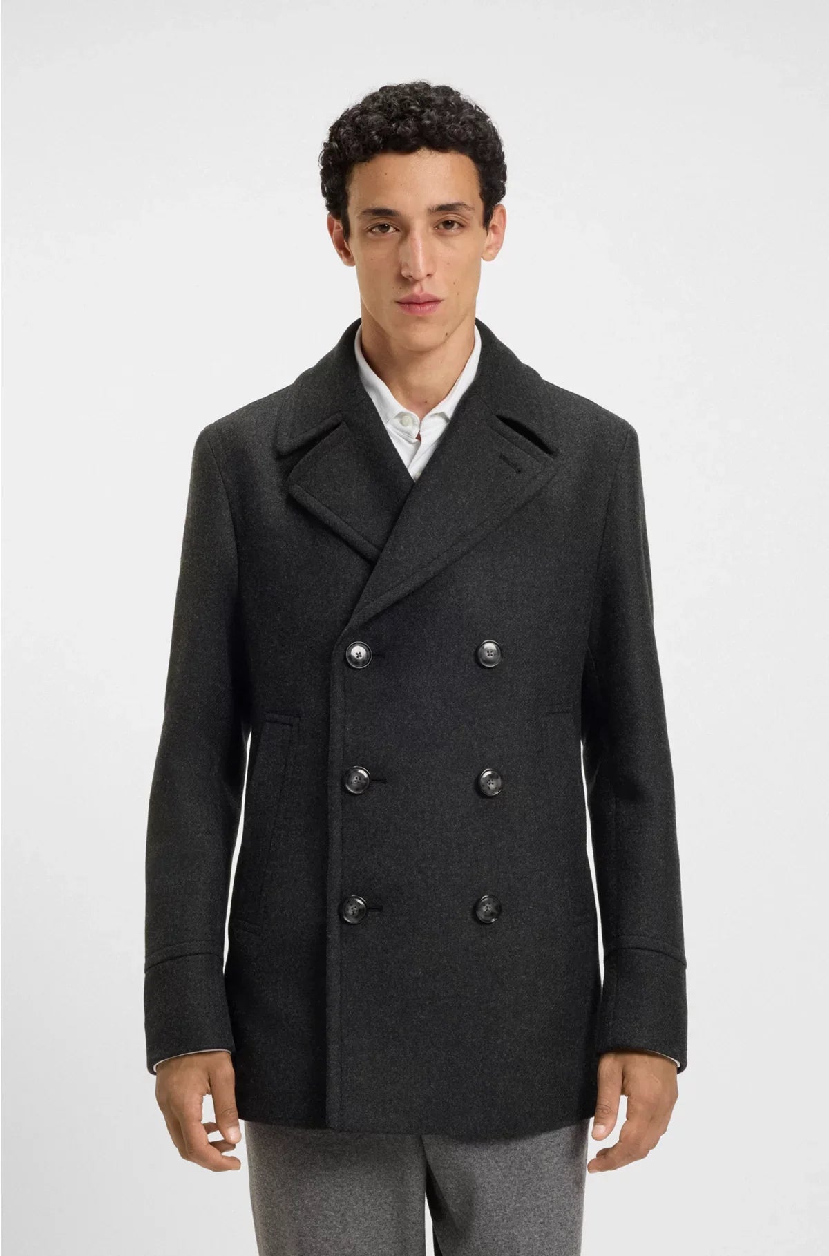 SLIM-FIT DOUBLE-BREASTED SHORT COAT IN A WOOL BLEND