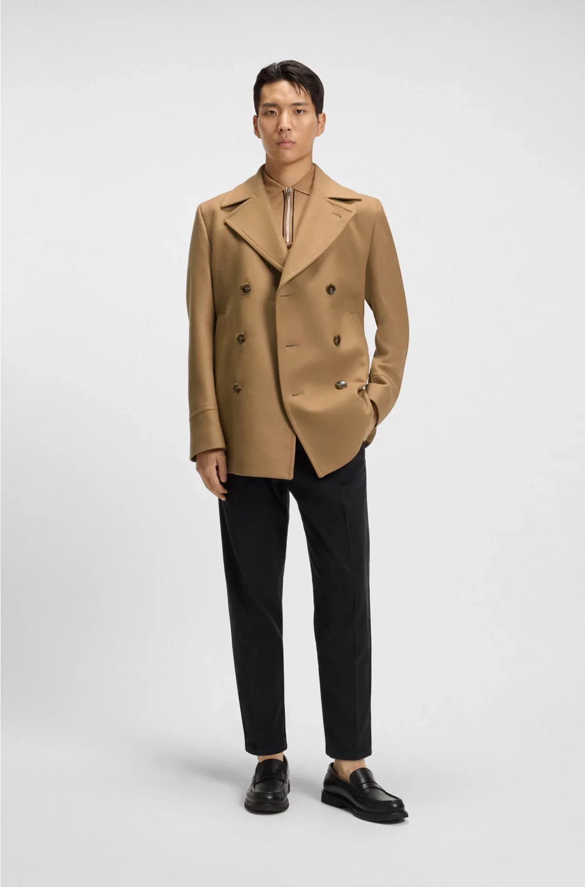 SLIM-FIT DOUBLE-BREASTED SHORT COAT IN A WOOL BLEND