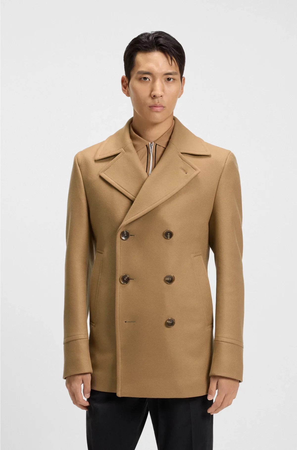 SLIM-FIT DOUBLE-BREASTED SHORT COAT IN A WOOL BLEND