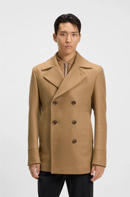 SLIM-FIT DOUBLE-BREASTED SHORT COAT IN A WOOL BLEND