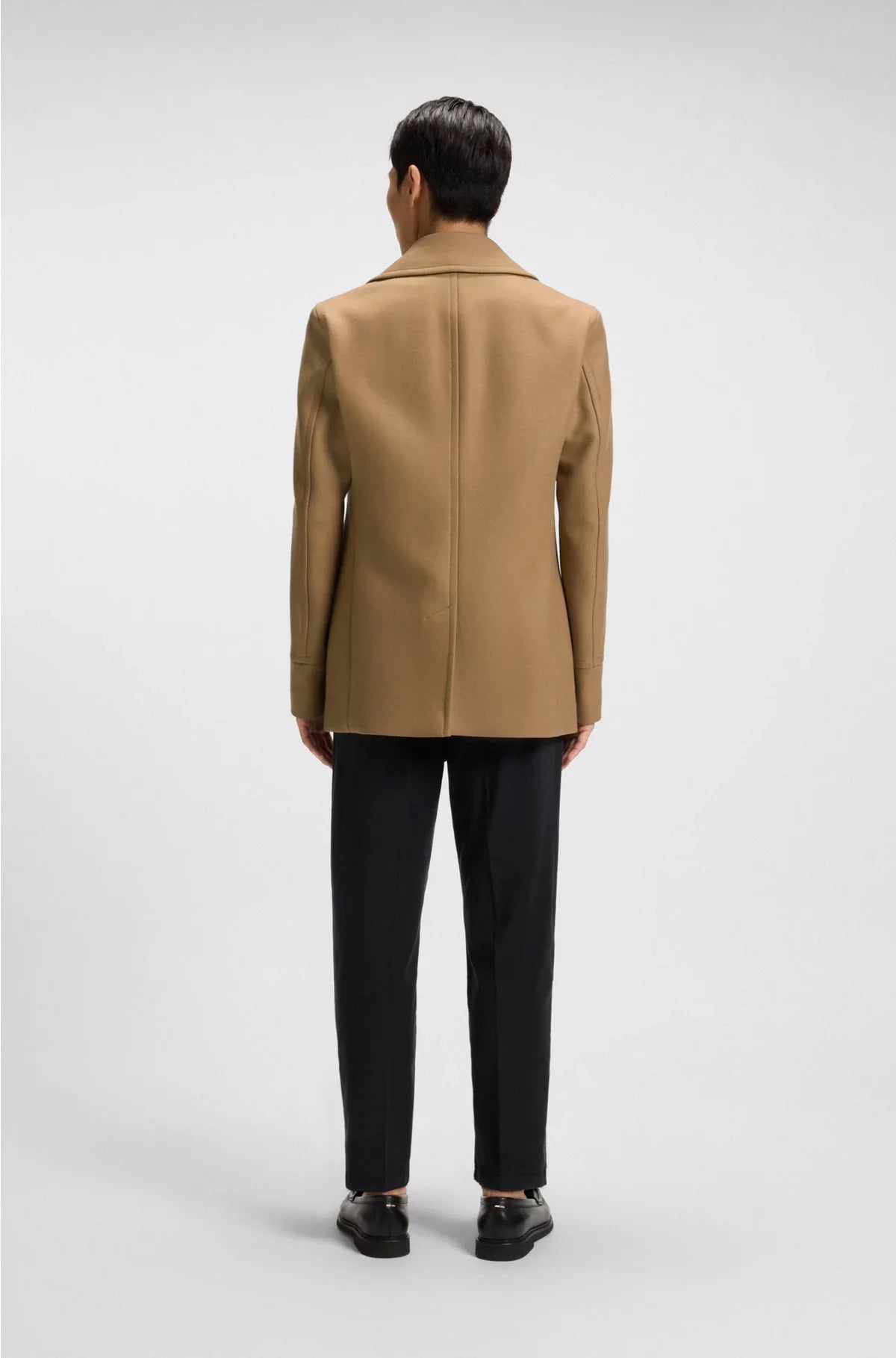 SLIM-FIT DOUBLE-BREASTED SHORT COAT IN A WOOL BLEND
