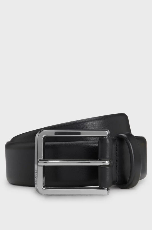 ITALIAN-LEATHER BELT WITH POLISHED GUNMETAL BUCKLE