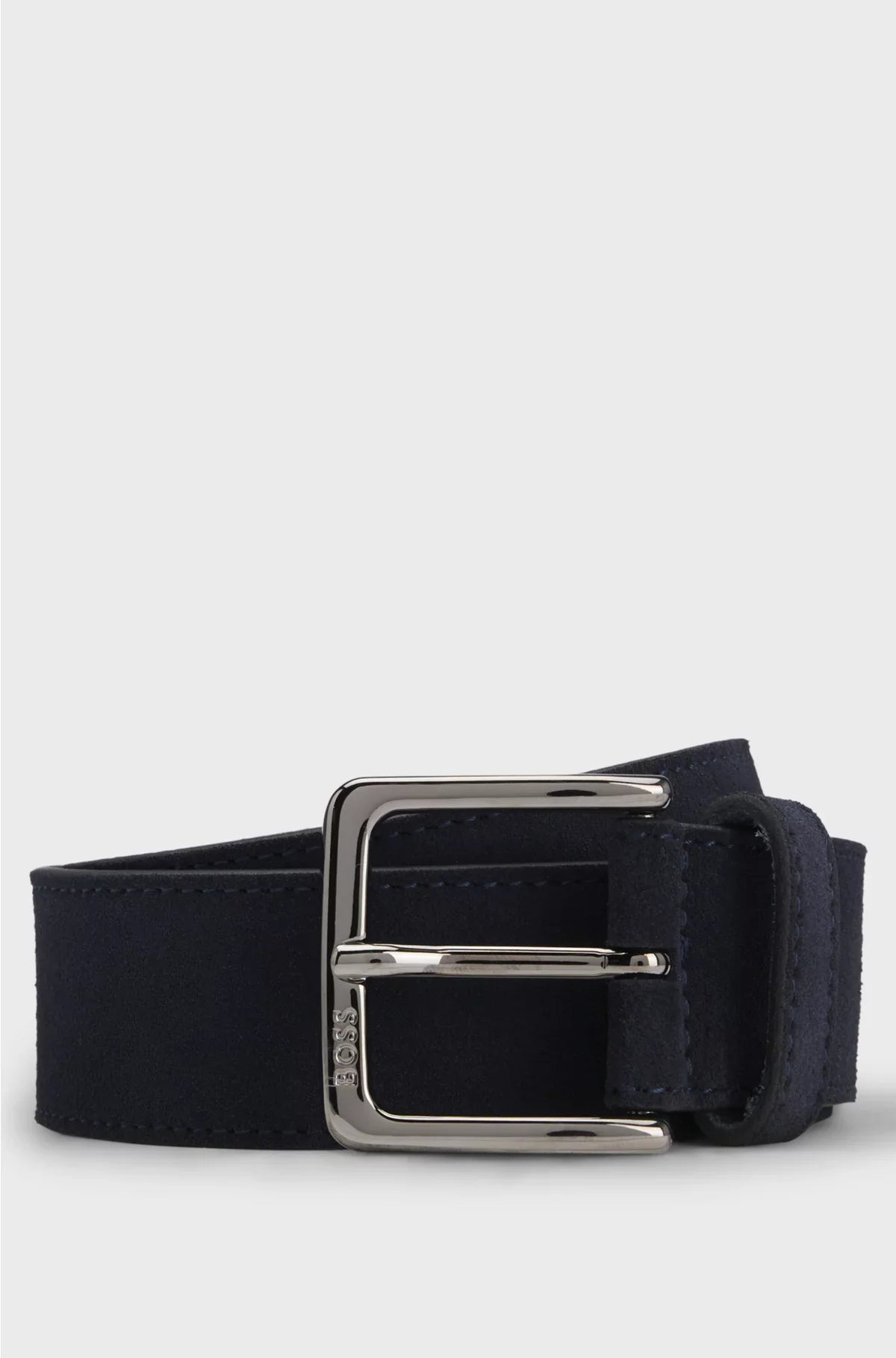 SUEDE BELT WITH LOGO-ENGRAVED GUNMETAL BUCKLE