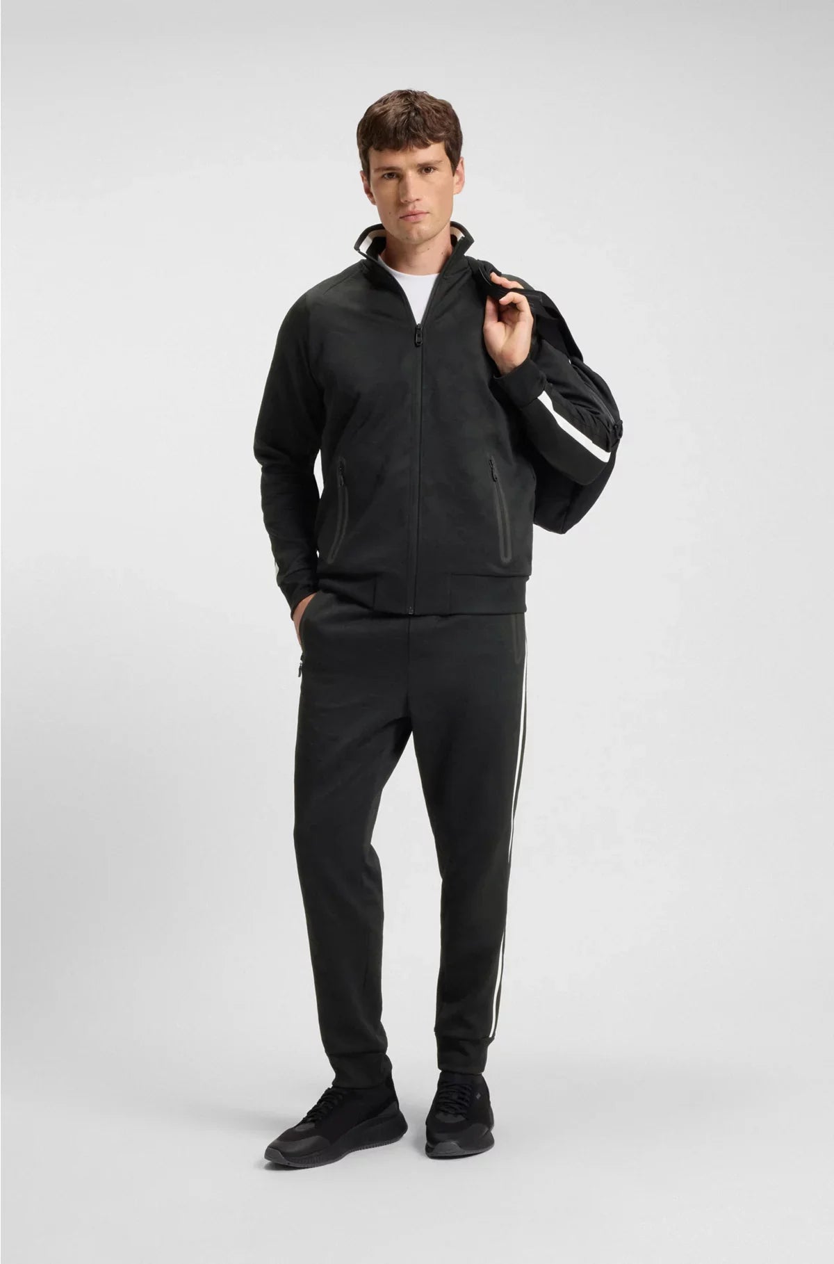 CIRCLE-JACQUARD ZIP-UP SWEATSHIRT WITH SIDE STRIPES