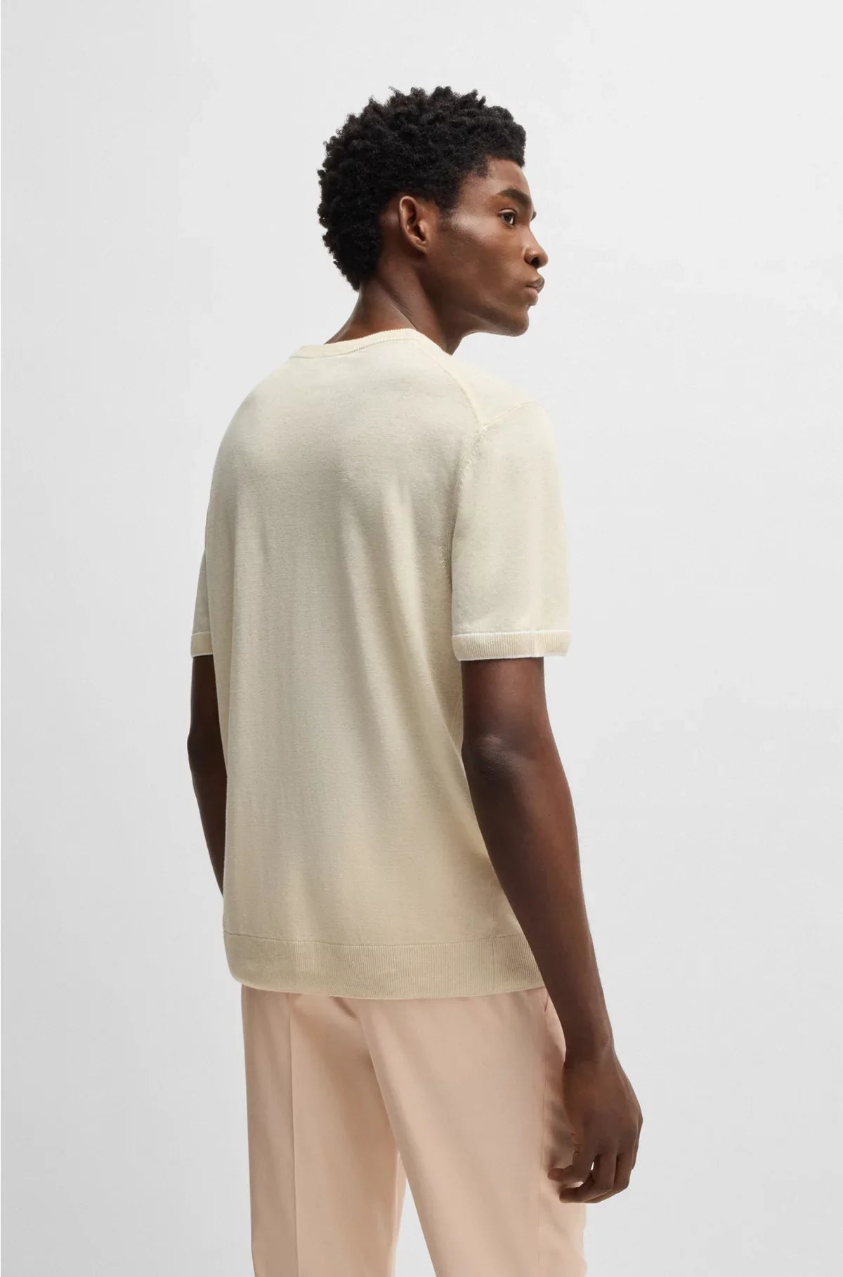 LINEN-BLEND KNIT SWEATSHIRT WITH TIPPING