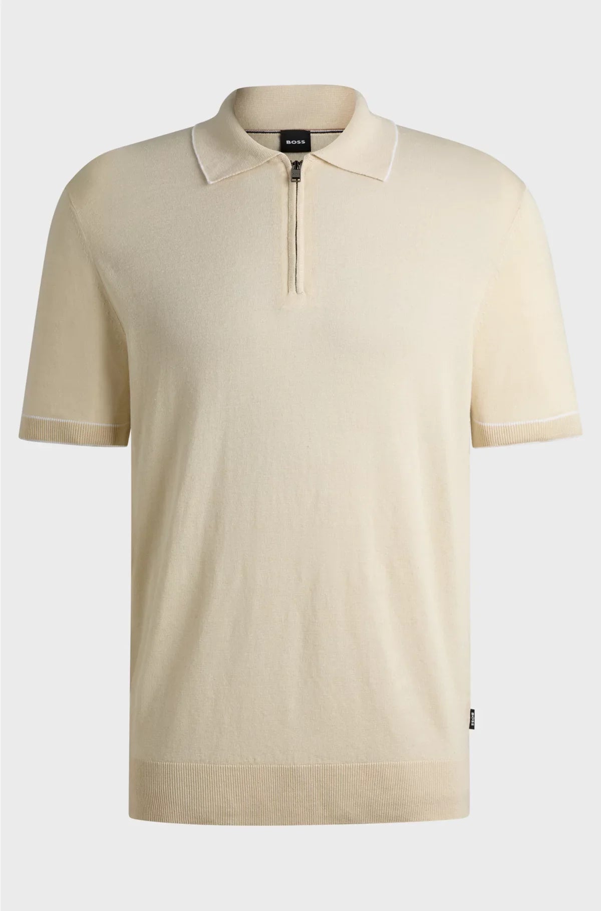 LINEN-BLEND KNIT SWEATER WITH ZIP PLACKET