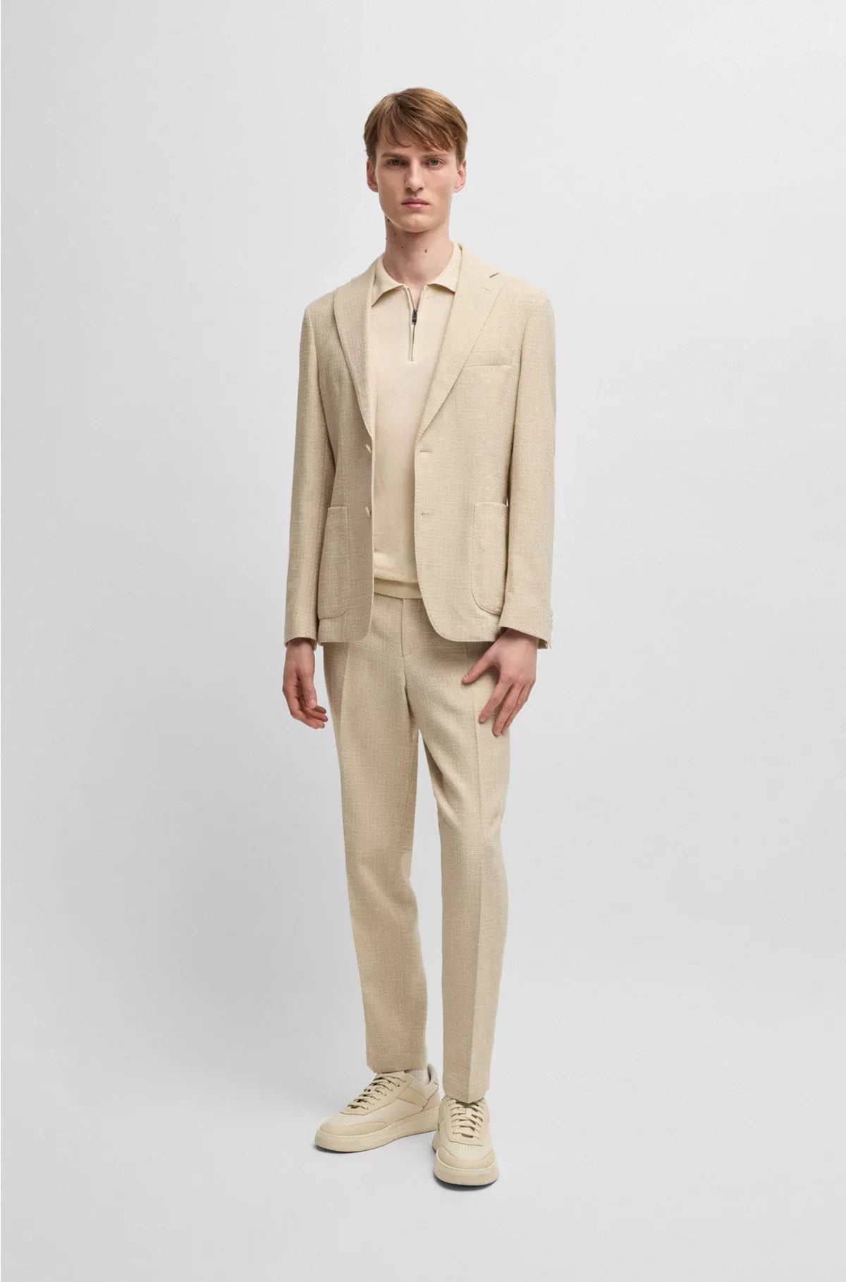 LINEN-BLEND KNIT SWEATER WITH ZIP PLACKET