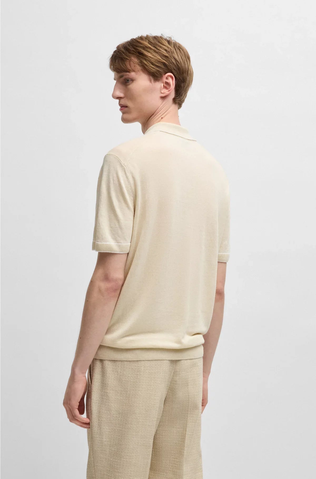 LINEN-BLEND KNIT SWEATER WITH ZIP PLACKET