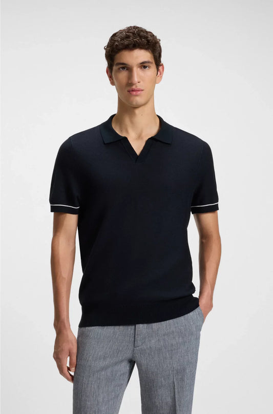 COTTON-BLEND KNIT SWEATER WITH JOHNNY COLLAR