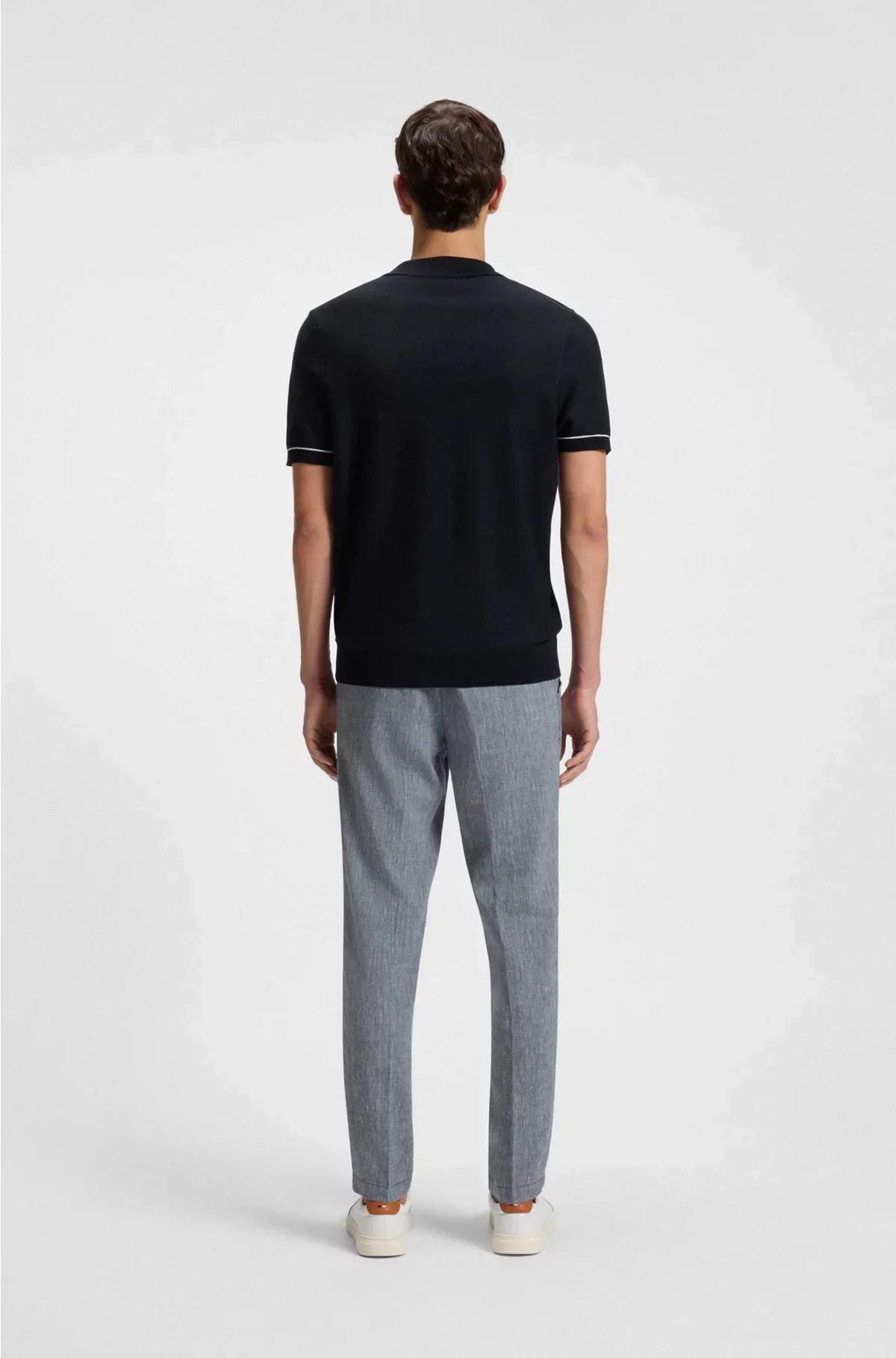 COTTON-BLEND KNIT SWEATER WITH JOHNNY COLLAR