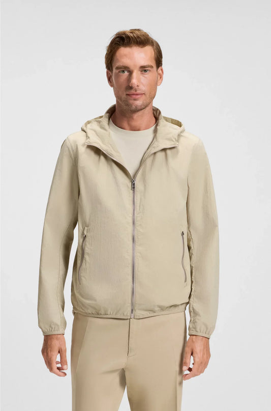 WATER-REPELLENT JACKET IN CRINKLE FABRIC WITH ADJUSTABLE HOOD