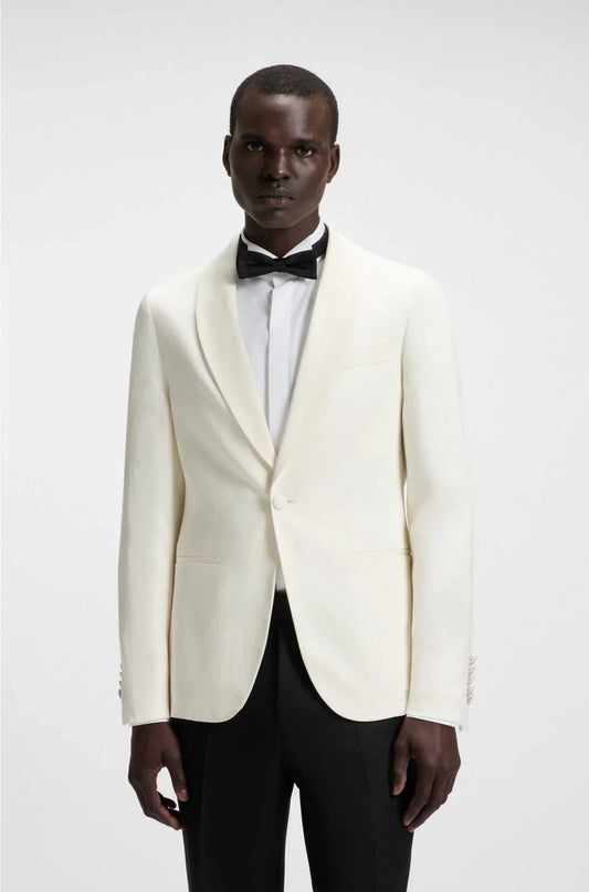 SLIM-FIT TUXEDO JACKET IN SILK AND LINEN