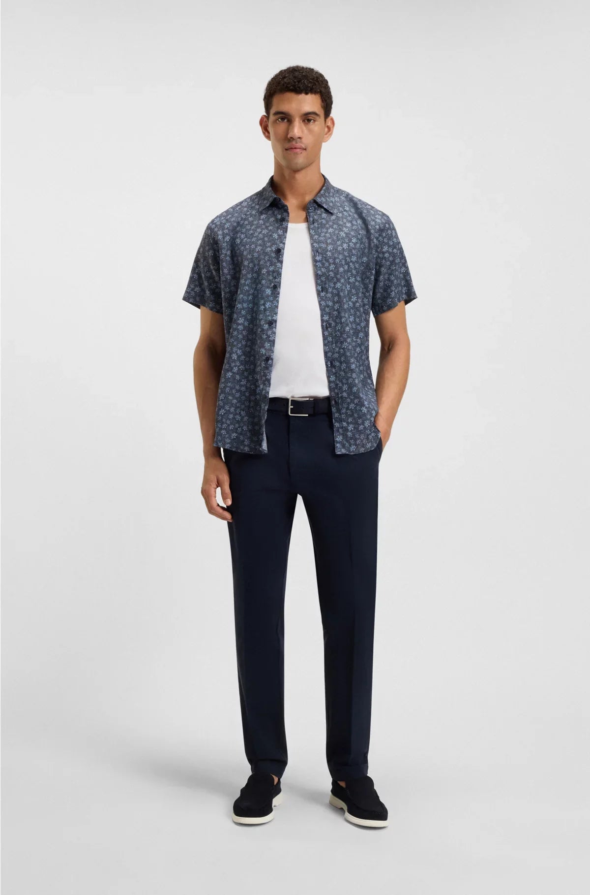 SLIM-FIT SHIRT IN FLORAL-PRINT STRETCH LINEN