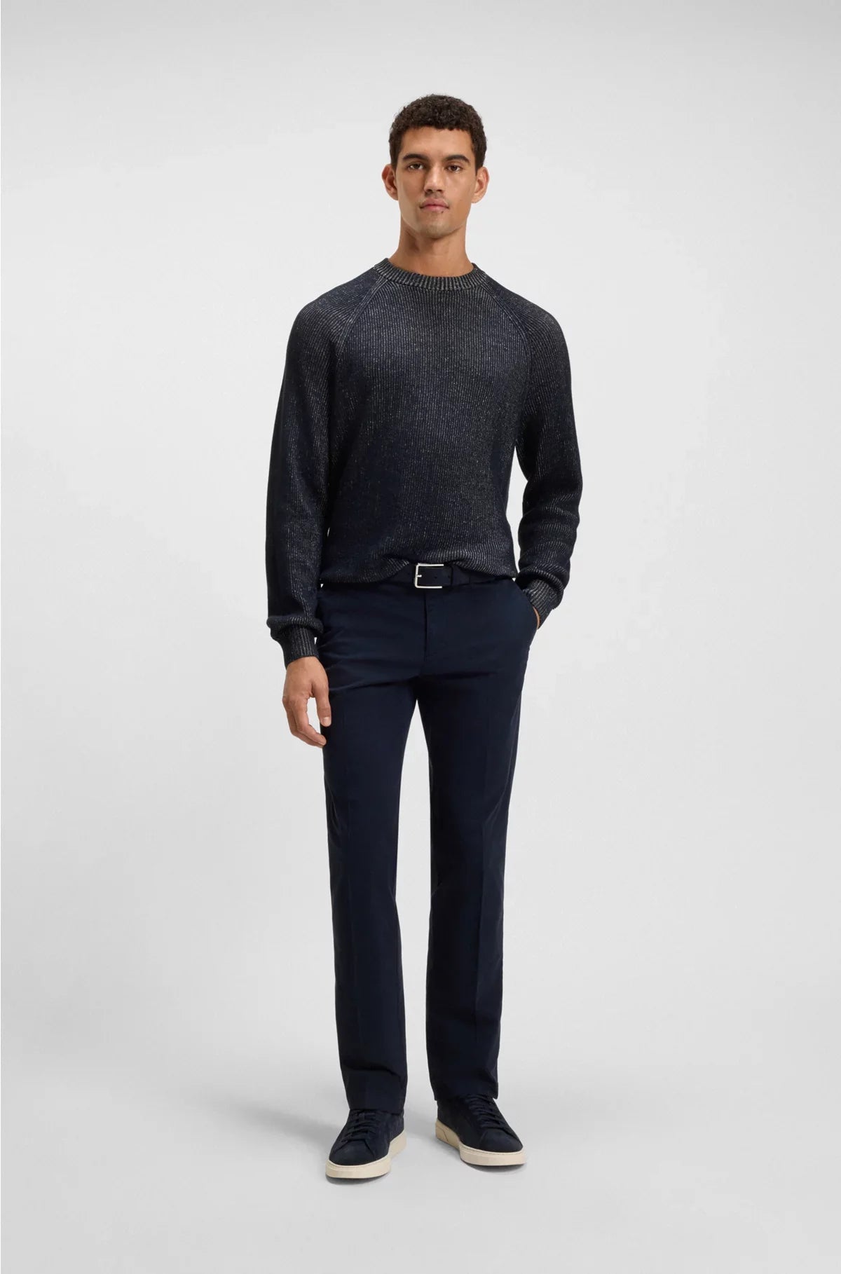 COTTON-LINEN SWEATER WITH STRIPED KNIT