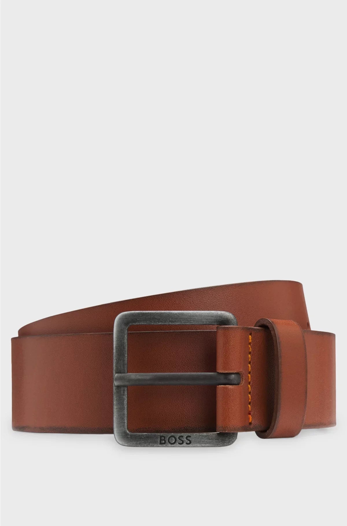 LEATHER BELT WITH LOGO BUCKLE