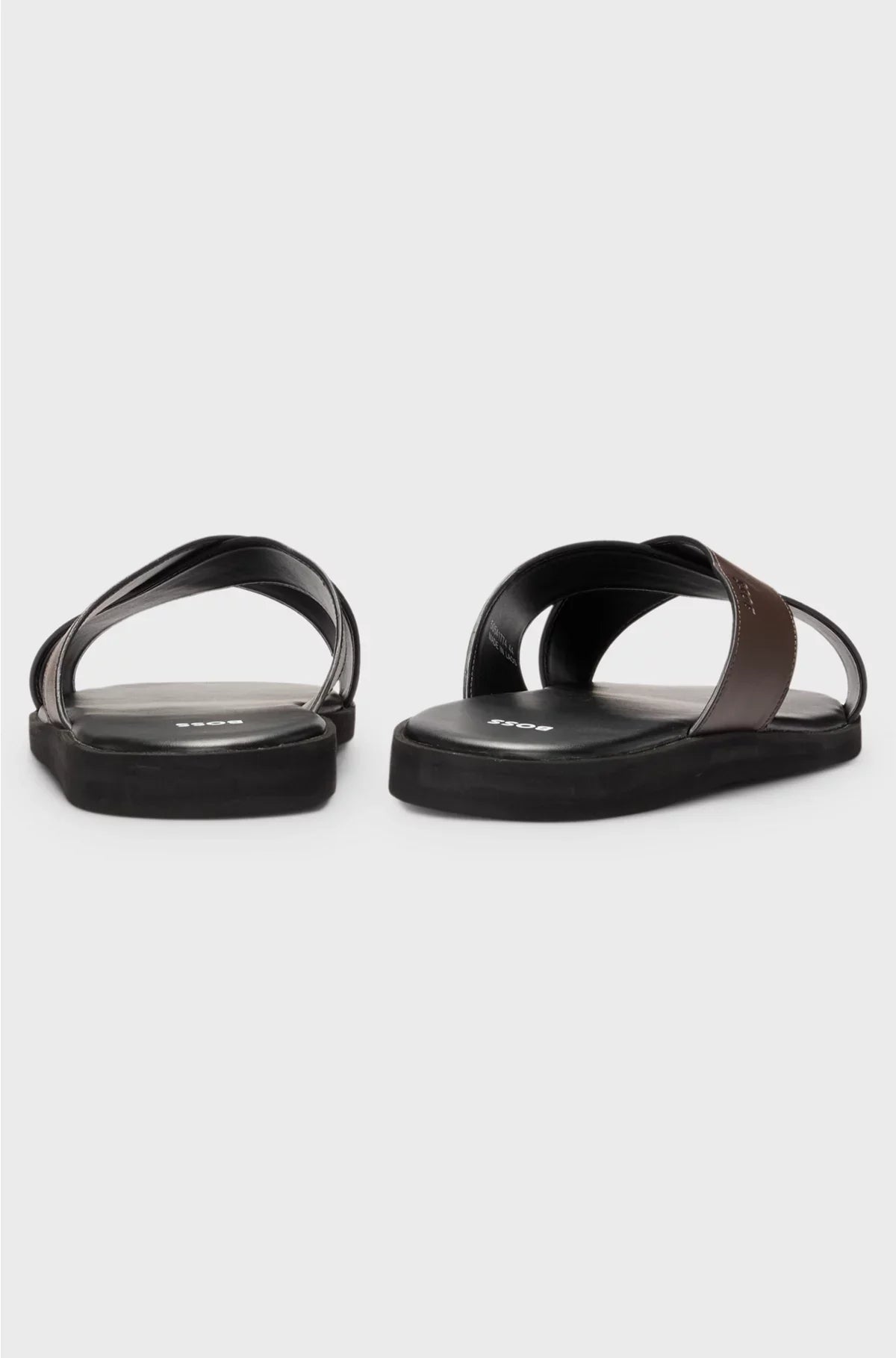 FAUX-LEATHER SLIDES WITH TWO-TONE STRAPS