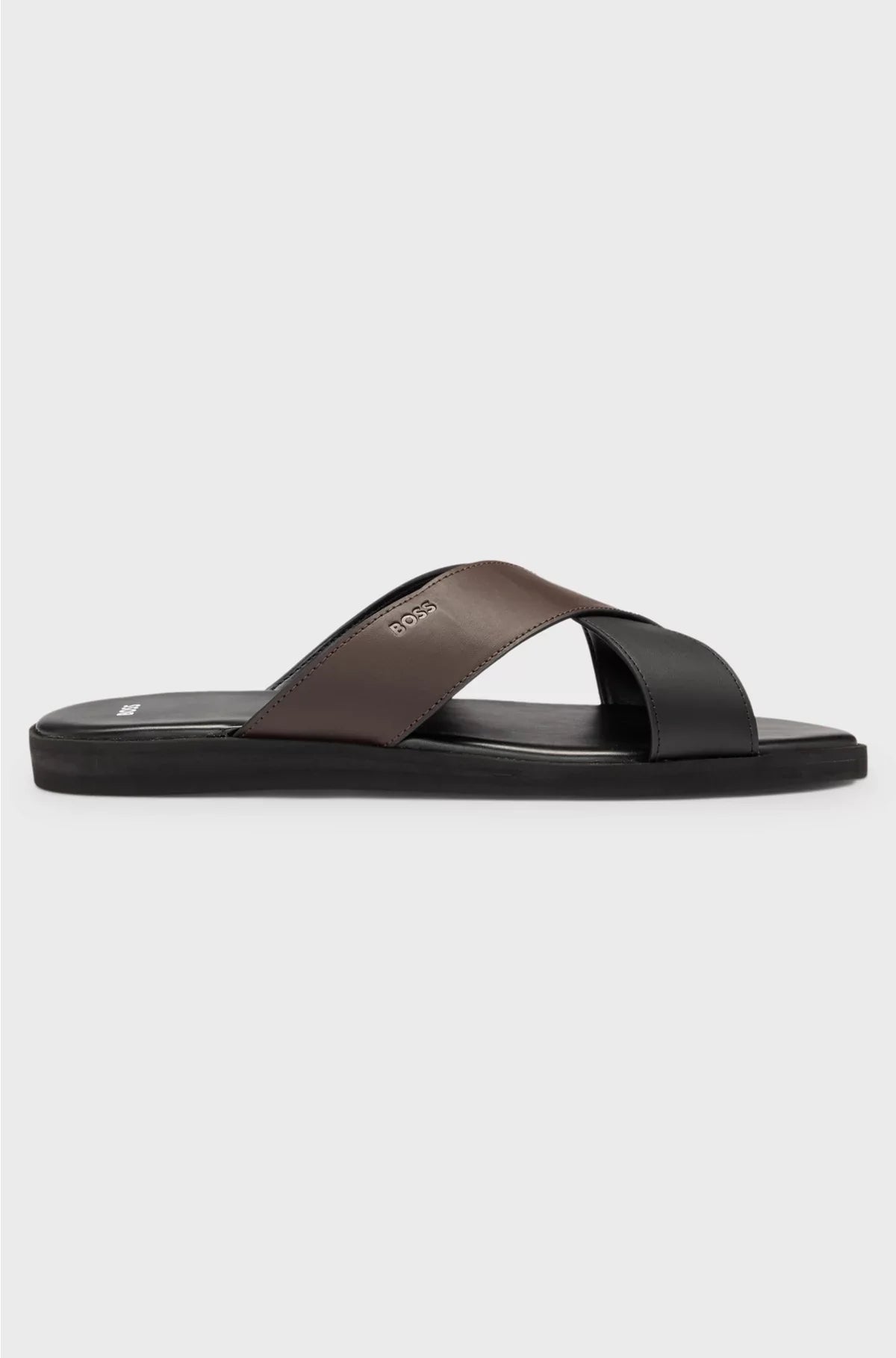 FAUX-LEATHER SLIDES WITH TWO-TONE STRAPS