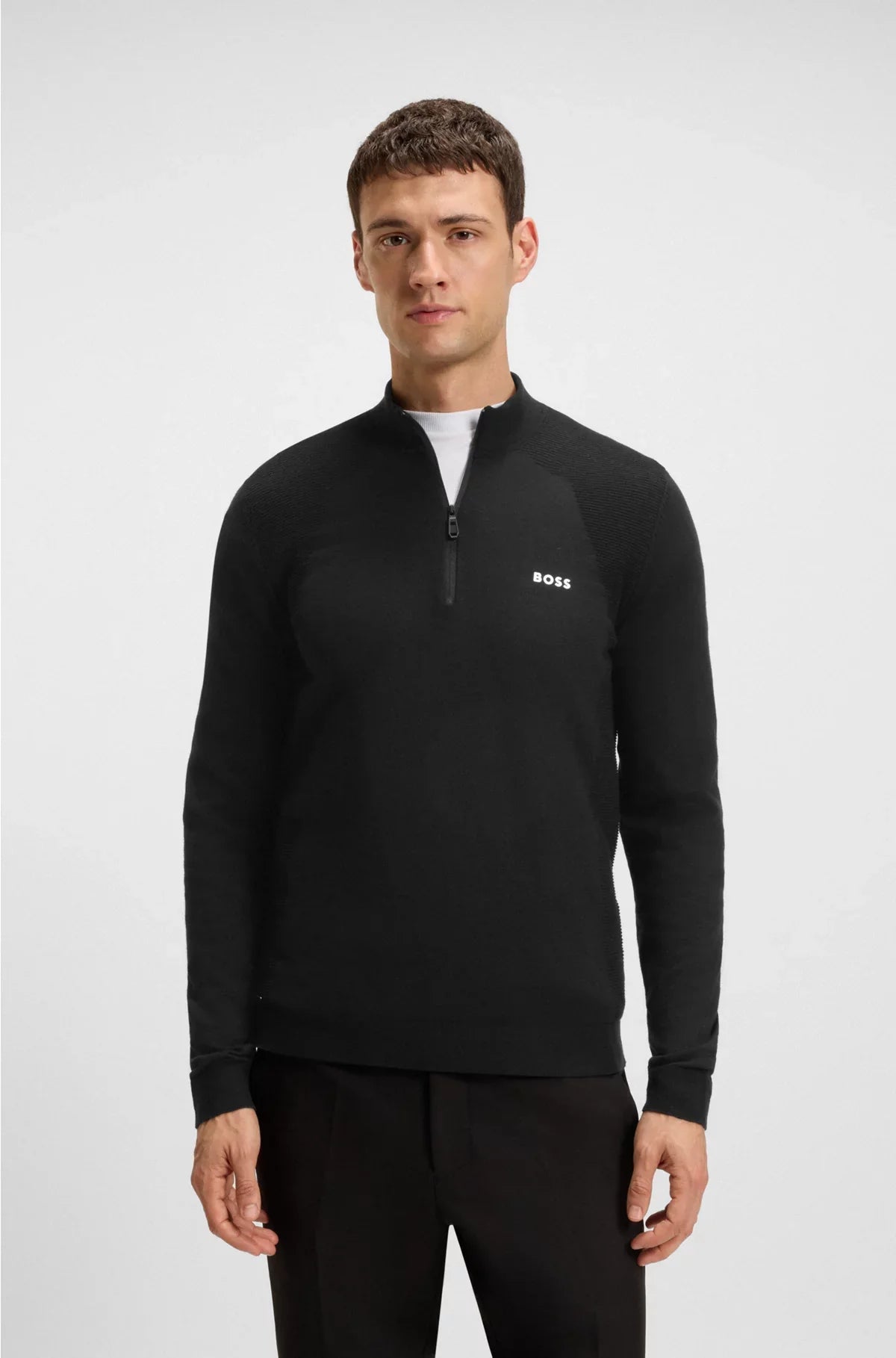 MAGLIONE IN MISTO COTONE CON CERNIERA CORTA E BODY MAPPING
