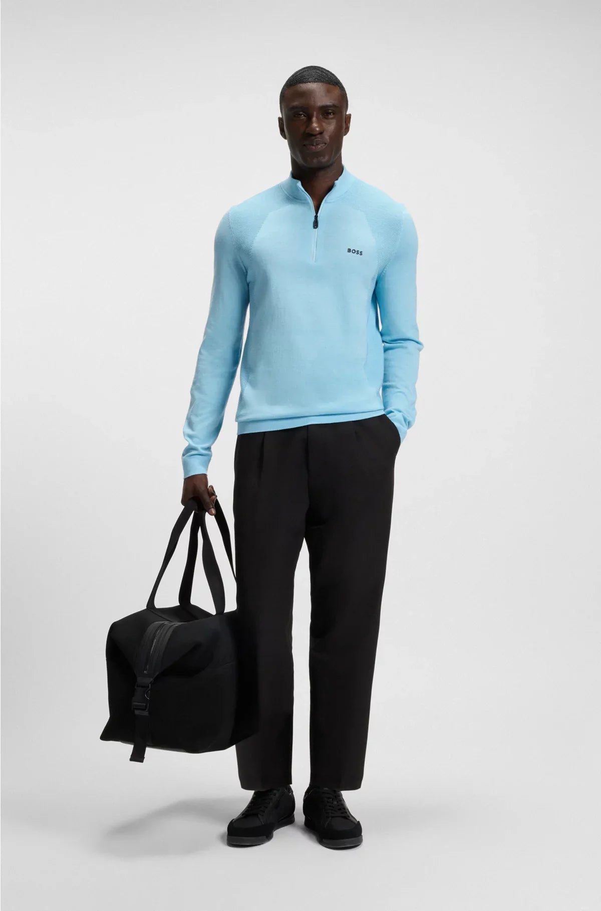 MAGLIONE IN MISTO COTONE CON CERNIERA CORTA E BODY MAPPING