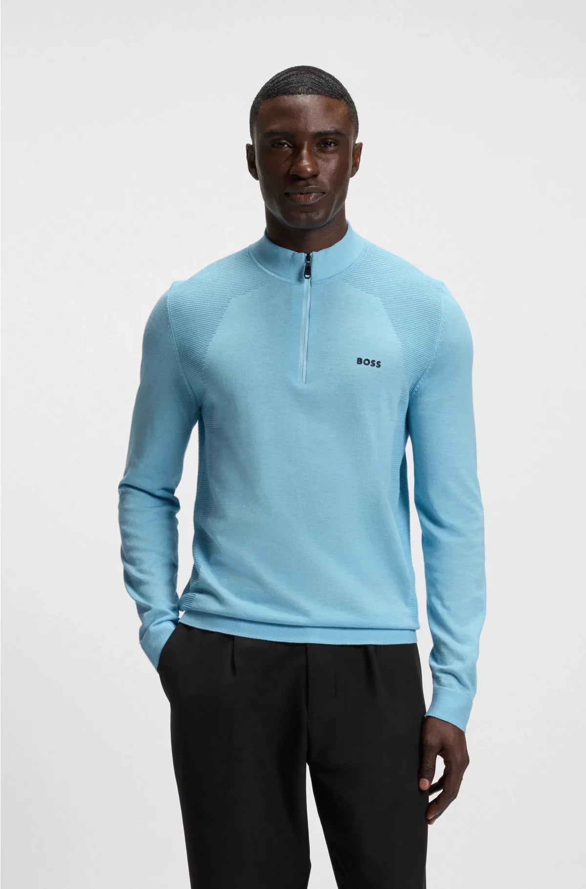 MAGLIONE IN MISTO COTONE CON CERNIERA CORTA E BODY MAPPING