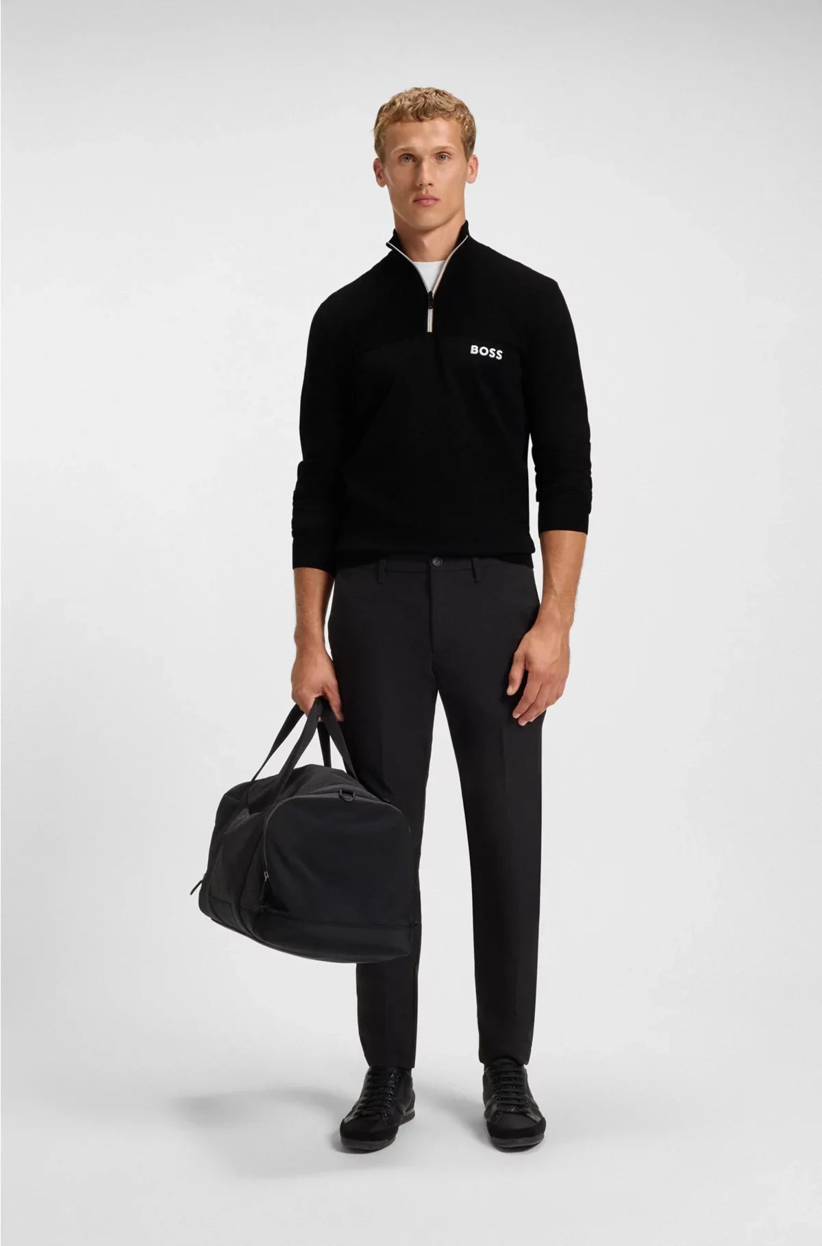 WATER-REPELLENT COTTON-BLEND SWEATER WITH ZIP NECK
