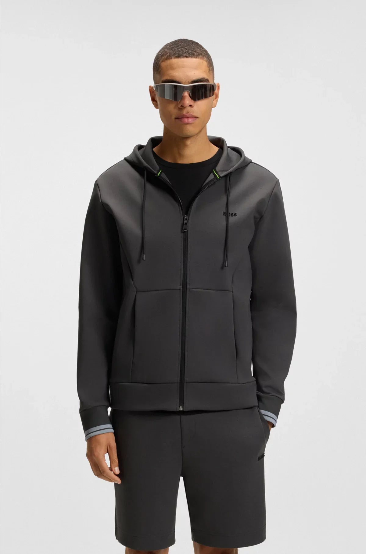COTTON-BLEND ZIP-UP HOODIE WITH STRIPE DETAILS