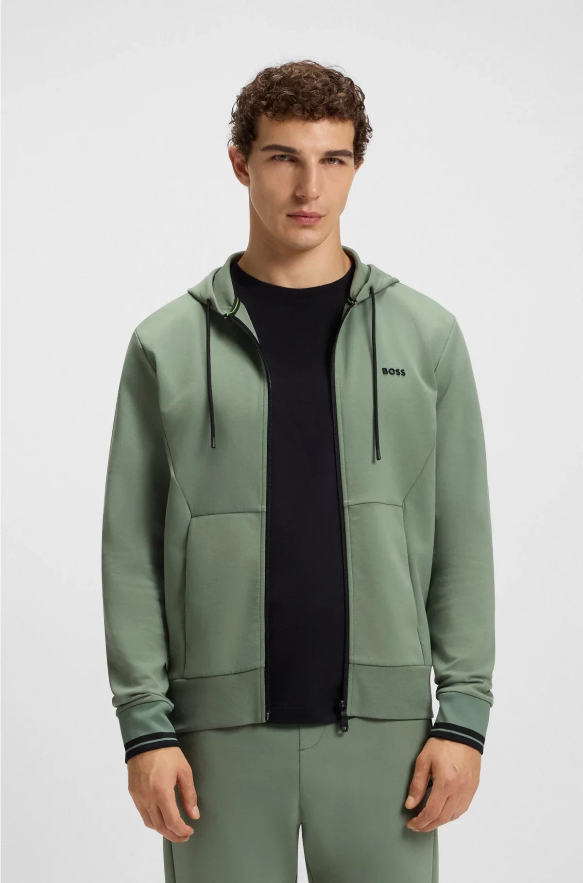 COTTON-BLEND ZIP-UP HOODIE WITH STRIPE DETAILS