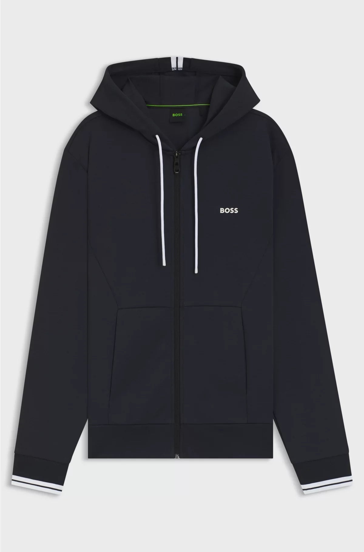 COTTON-BLEND ZIP-UP HOODIE WITH STRIPE DETAILS