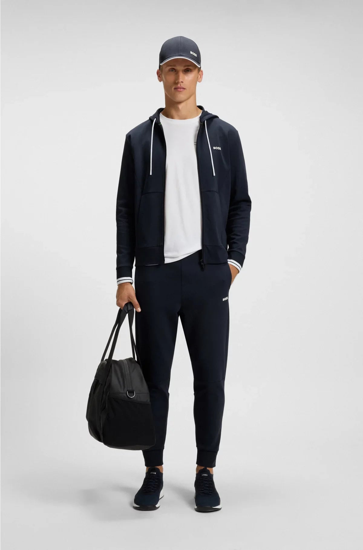 COTTON-BLEND ZIP-UP HOODIE WITH STRIPE DETAILS