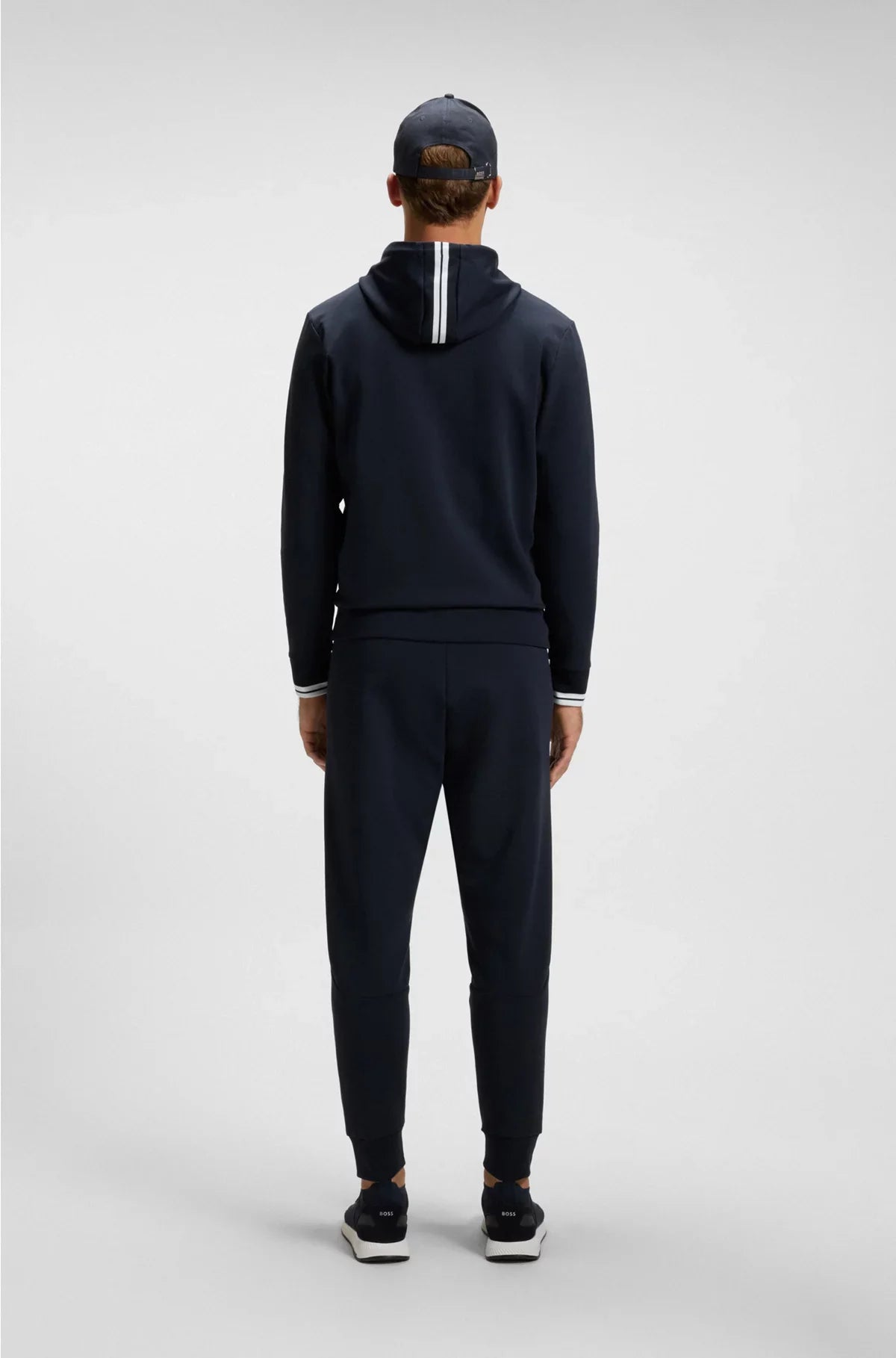COTTON-BLEND ZIP-UP HOODIE WITH STRIPE DETAILS